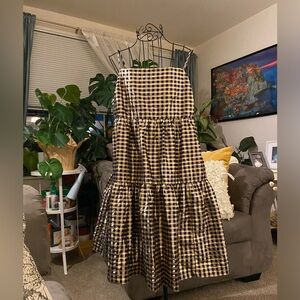 Check Metallic Spaghetti Strap Dress